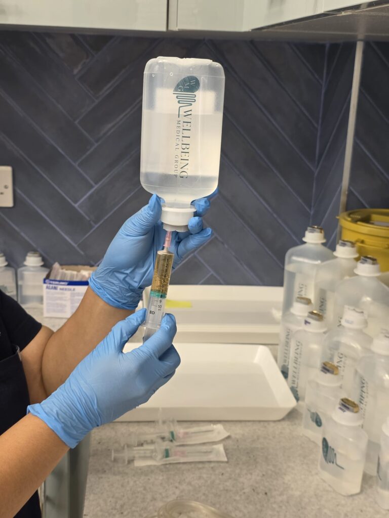 WMG saline with syringe IV room