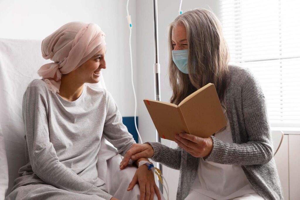 female patients talking hospital